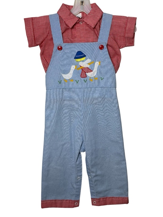 By Thomas Other - Vintage By Thomas Romper 18 months Toddler Baby Boy Blue Gingham Red Farm Ducks